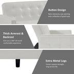 74.4 L Faux Leather Full Button Tufted Sofa 3-Seat, Convertible Sleeper Couch