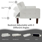 74.4 L Faux Leather Full Button Tufted Sofa 3-Seat, Convertible Sleeper Couch