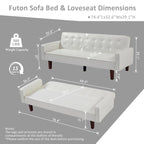 74.4 L Faux Leather Full Button Tufted Sofa 3-Seat, Convertible Sleeper Couch