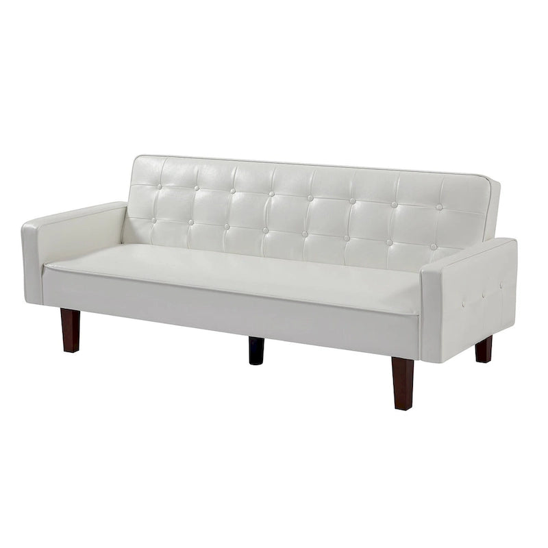 74.4 L Faux Leather Full Button Tufted Sofa 3-Seat, Convertible Sleeper Couch