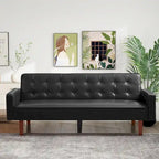 74.4 L Faux Leather Full Button Tufted Sofa 3-Seat, Convertible Sleeper Couch