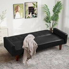 74.4 L Faux Leather Full Button Tufted Sofa 3-Seat, Convertible Sleeper Couch