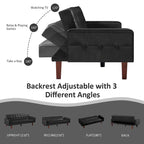 74.4 L Faux Leather Full Button Tufted Sofa 3-Seat, Convertible Sleeper Couch