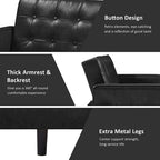 74.4 L Faux Leather Full Button Tufted Sofa 3-Seat, Convertible Sleeper Couch