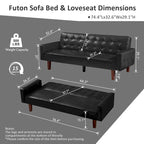 74.4 L Faux Leather Full Button Tufted Sofa 3-Seat, Convertible Sleeper Couch