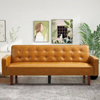 74.4 L Faux Leather Full Button Tufted Sofa 3-Seat, Convertible Sleeper Couch