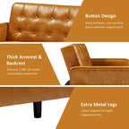 74.4 L Faux Leather Full Button Tufted Sofa 3-Seat, Convertible Sleeper Couch