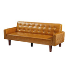 74.4 L Faux Leather Full Button Tufted Sofa 3-Seat, Convertible Sleeper Couch