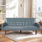 74.4 L Faux Leather Full Button Tufted Sofa 3-Seat, Convertible Sleeper Couch