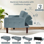 74.4 L Faux Leather Full Button Tufted Sofa 3-Seat, Convertible Sleeper Couch