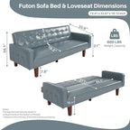 74.4 L Faux Leather Full Button Tufted Sofa 3-Seat, Convertible Sleeper Couch