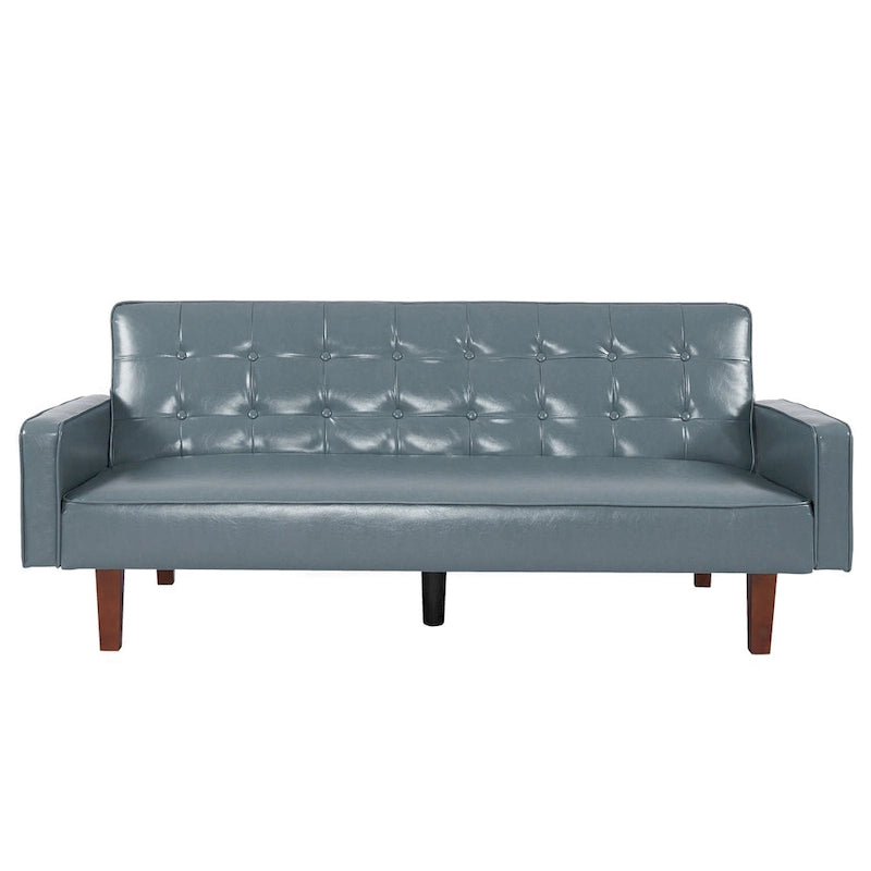 74.4 L Faux Leather Full Button Tufted Sofa 3-Seat, Convertible Sleeper Couch
