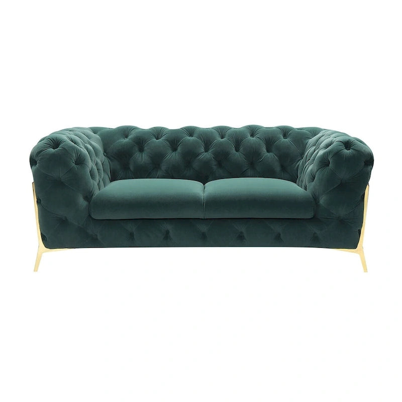 Transitional Emerald Green Velvet Loveseat