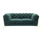 Transitional Emerald Green Velvet Loveseat