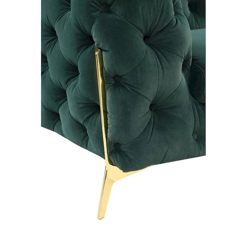 Transitional Emerald Green Velvet Loveseat