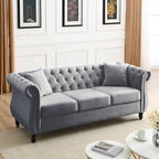 3-Seater Chesterfield Upholstered Tufted Sofa with Rolled Arms and Nailhead