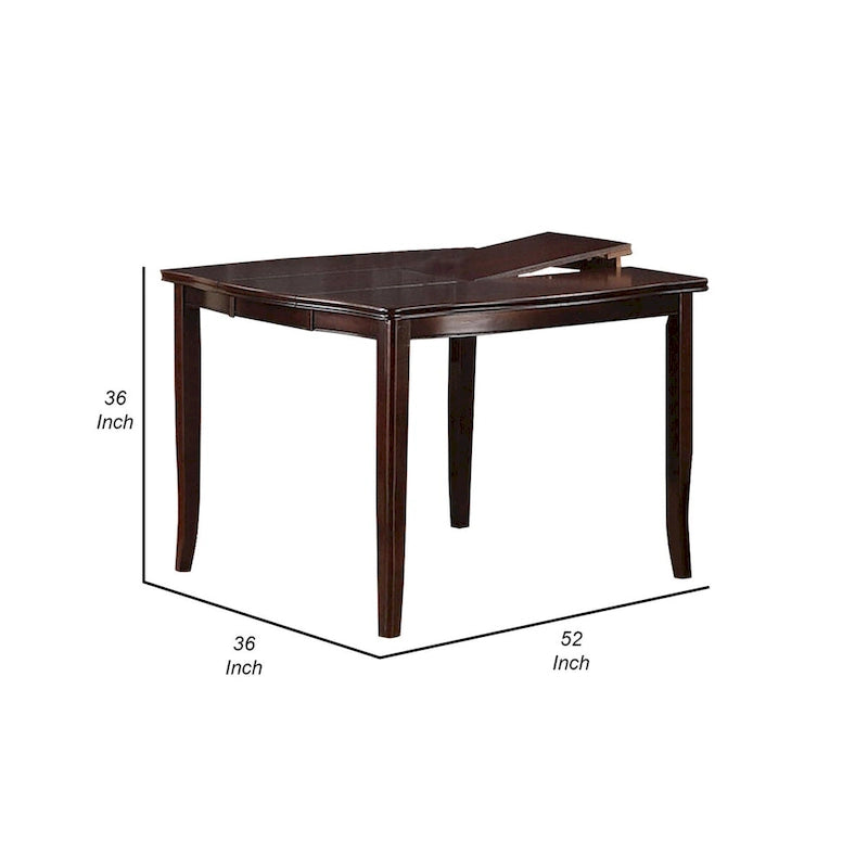 Red 52 Inch Dining High Table with 2 Extendable Butterfly Leafs, Brown Wood