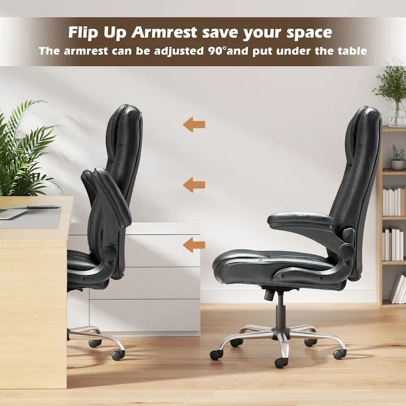 Executive PU Leather Swivel Office Chair with Flip-Up Arms