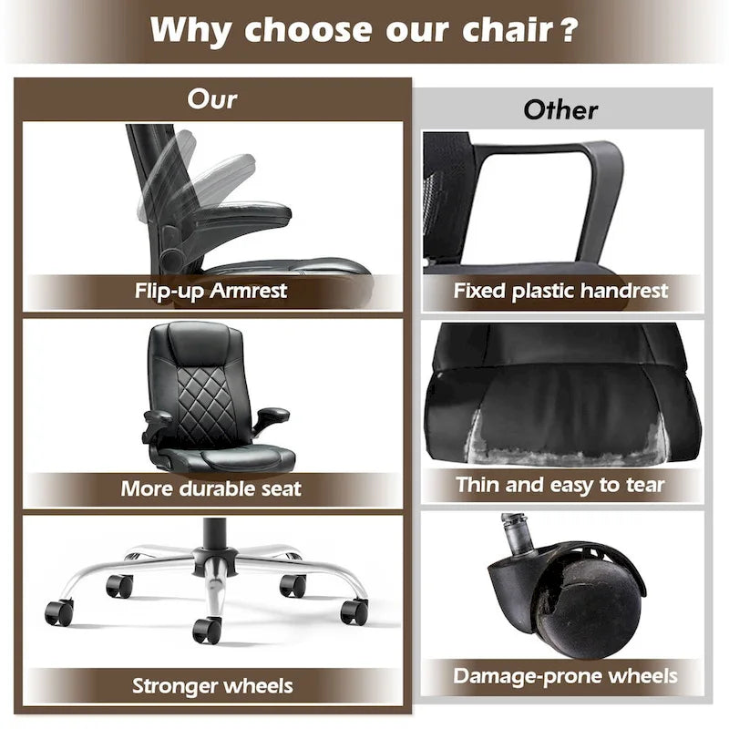 Executive PU Leather Swivel Office Chair with Flip-Up Arms
