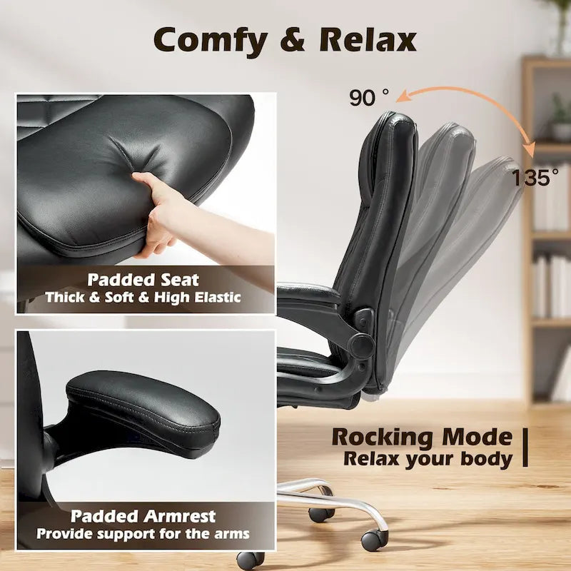 Executive PU Leather Swivel Office Chair with Flip-Up Arms