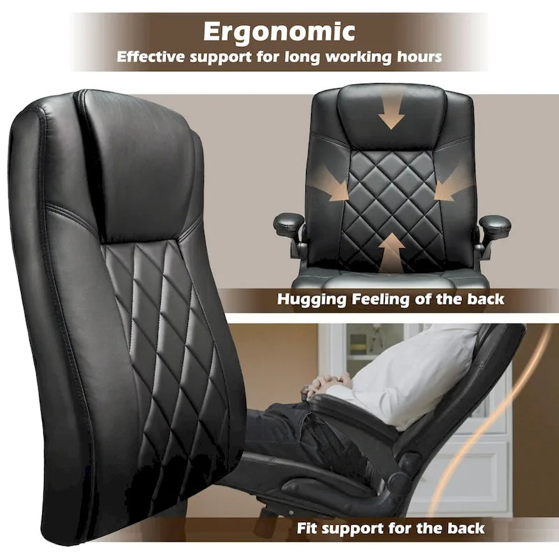 Executive PU Leather Swivel Office Chair with Flip-Up Arms