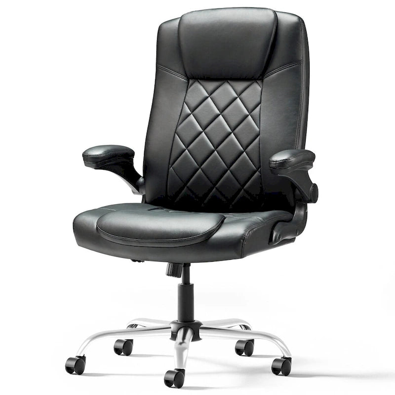 Executive PU Leather Swivel Office Chair with Flip-Up Arms