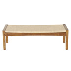 Wood Handmade Traditional Home Bench with Rope Wrapped Seat - Brown -