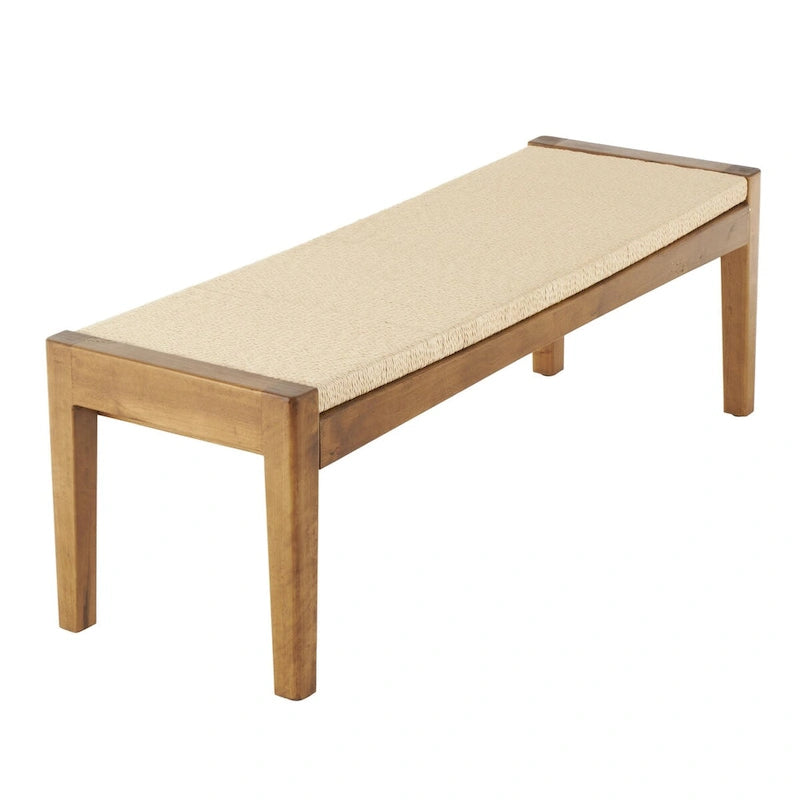 Wood Handmade Traditional Home Bench with Rope Wrapped Seat - Brown -