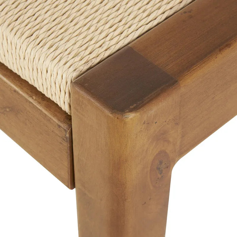 Wood Handmade Traditional Home Bench with Rope Wrapped Seat - Brown -