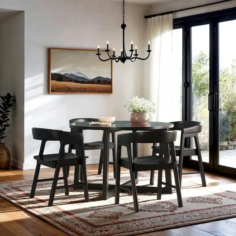   Round Solid Wood Dining Table With Geometric Legs