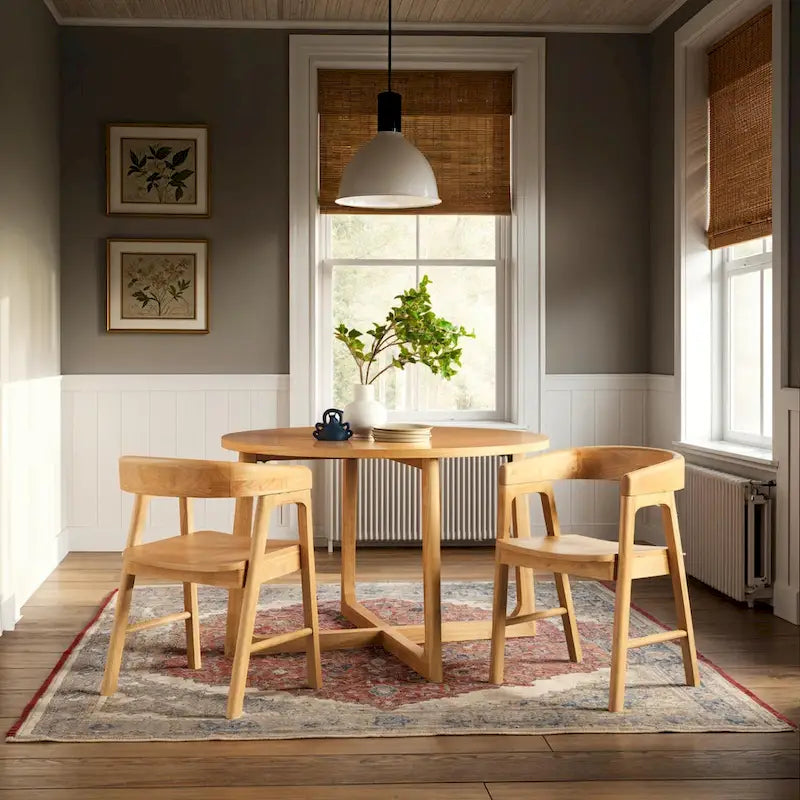 Round Solid Wood Dining Table With Geometric Legs