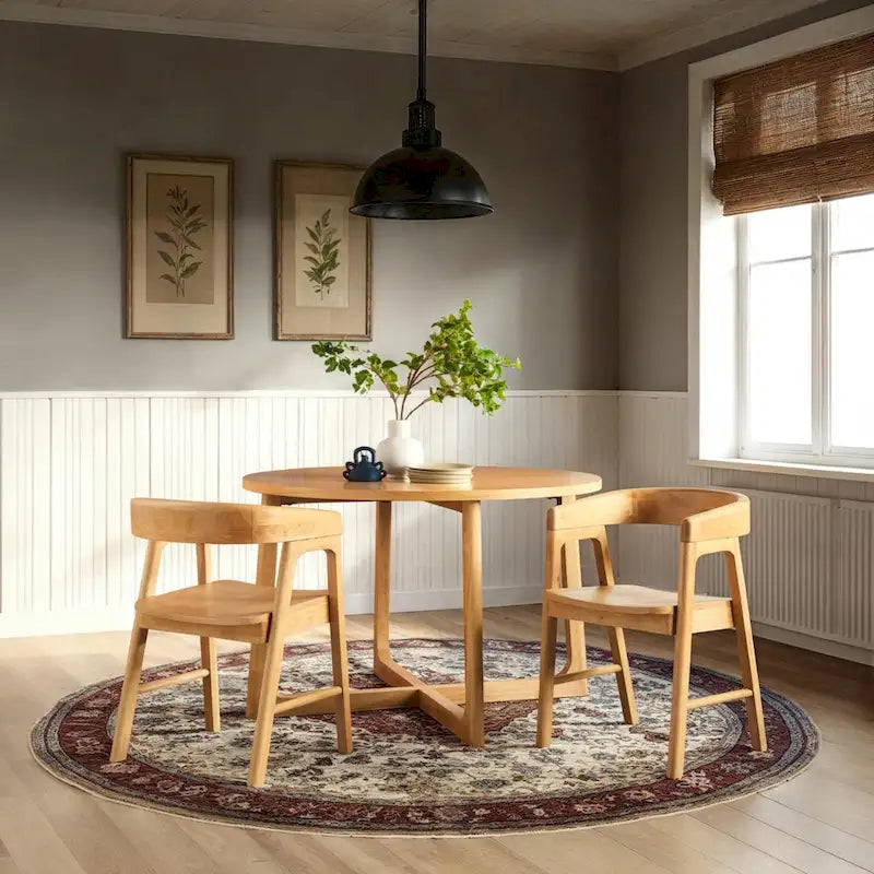 Round Solid Wood Dining Table With Geometric Legs