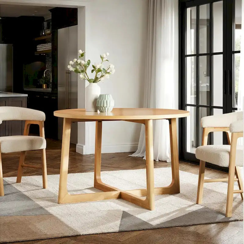 Round Solid Wood Dining Table With Geometric Legs