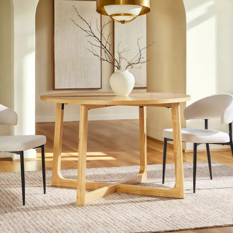 Round Solid Wood Dining Table With Geometric Legs