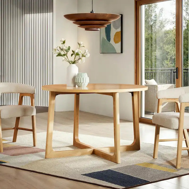 Round Solid Wood Dining Table With Geometric Legs