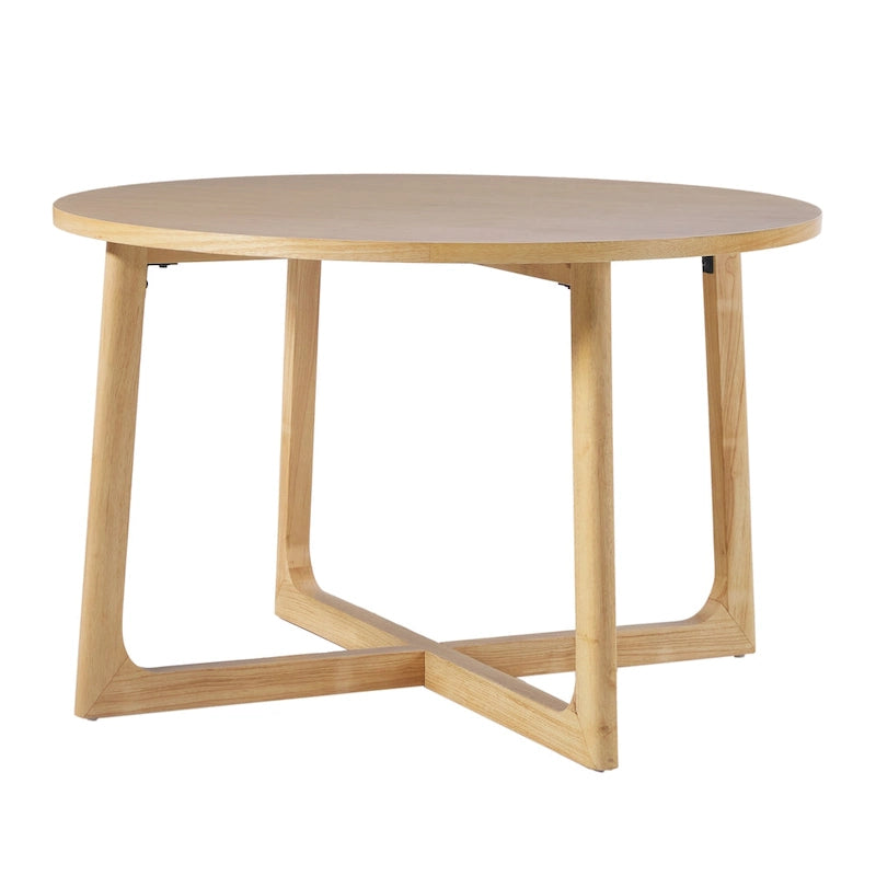 Round Solid Wood Dining Table With Geometric Legs