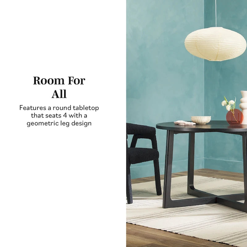 Round Solid Wood Dining Table With Geometric Legs