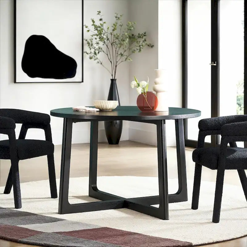 Round Solid Wood Dining Table With Geometric Legs