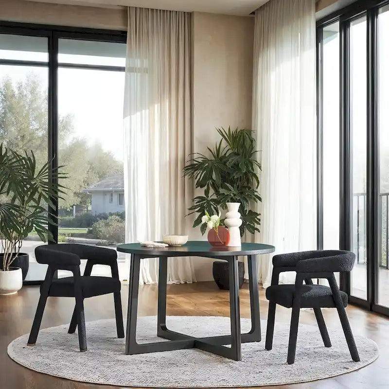 Round Solid Wood Dining Table With Geometric Legs